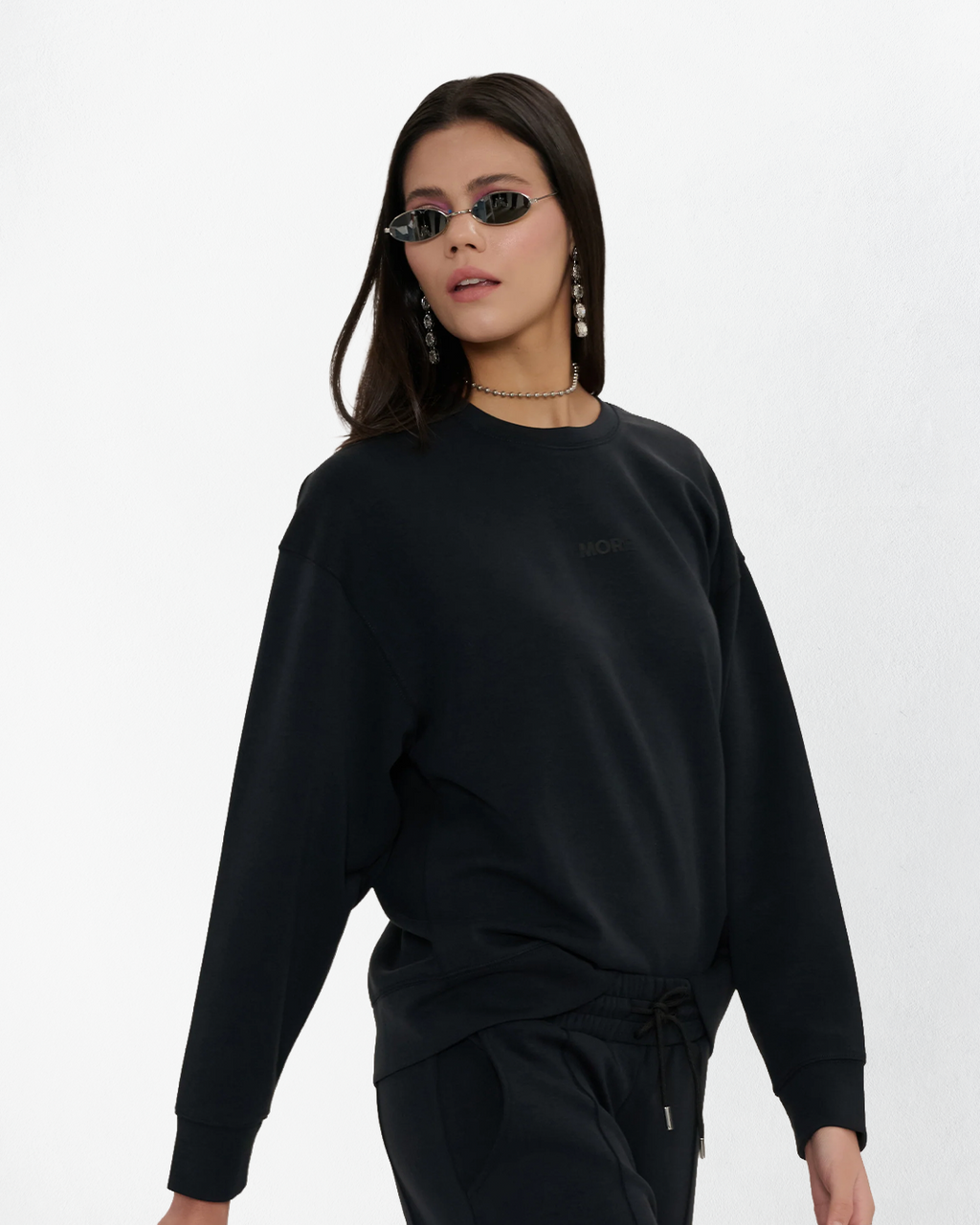 High Yumuşak Tuşeli Rahat Kesimli Sweatshirt - Siyah