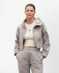 Indo Kapüşonlu Fermuarlı Crop Sweatshirt - Gri