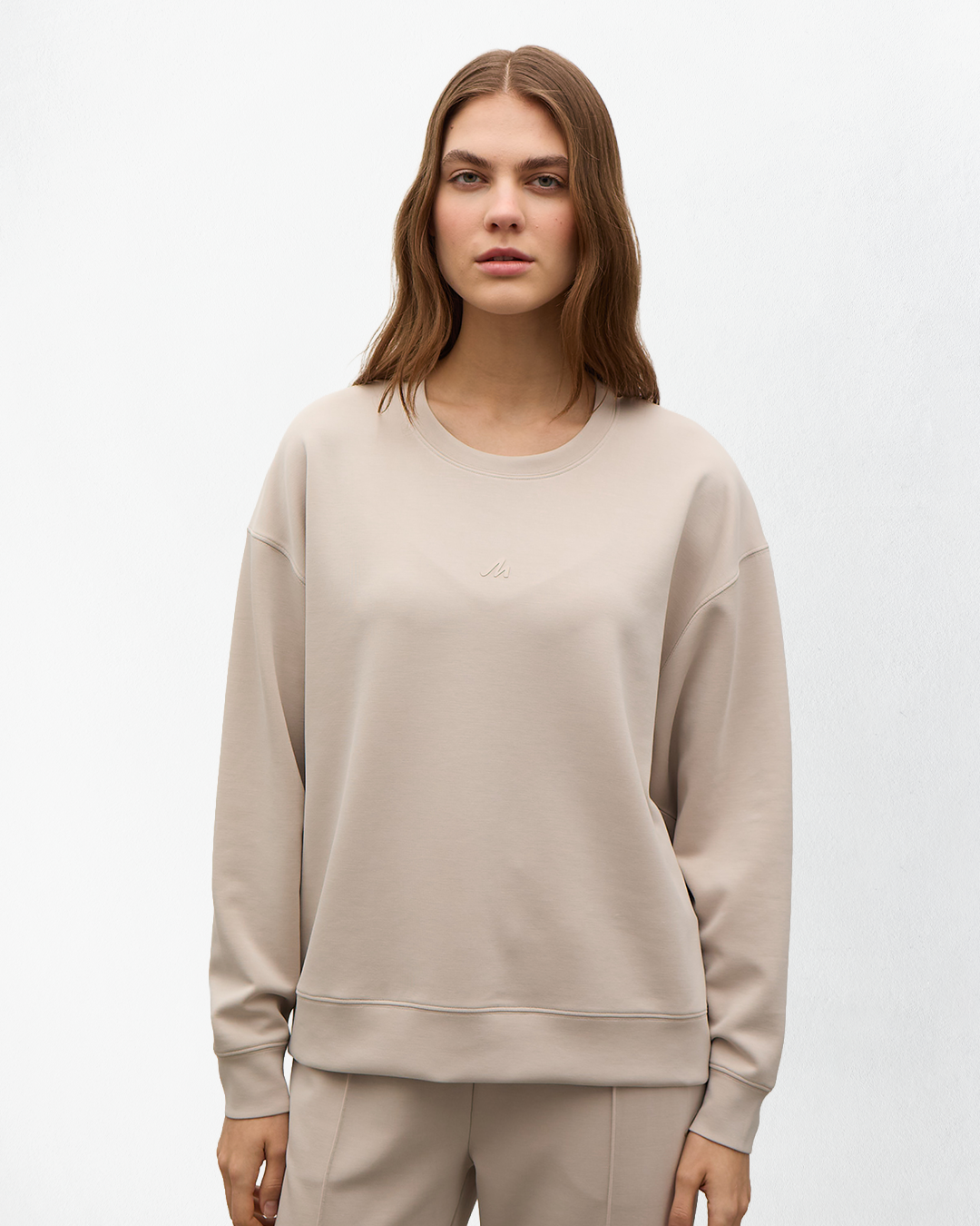 High Yumuşak Tuşeli Rahat Kesimli Sweatshirt - Bej