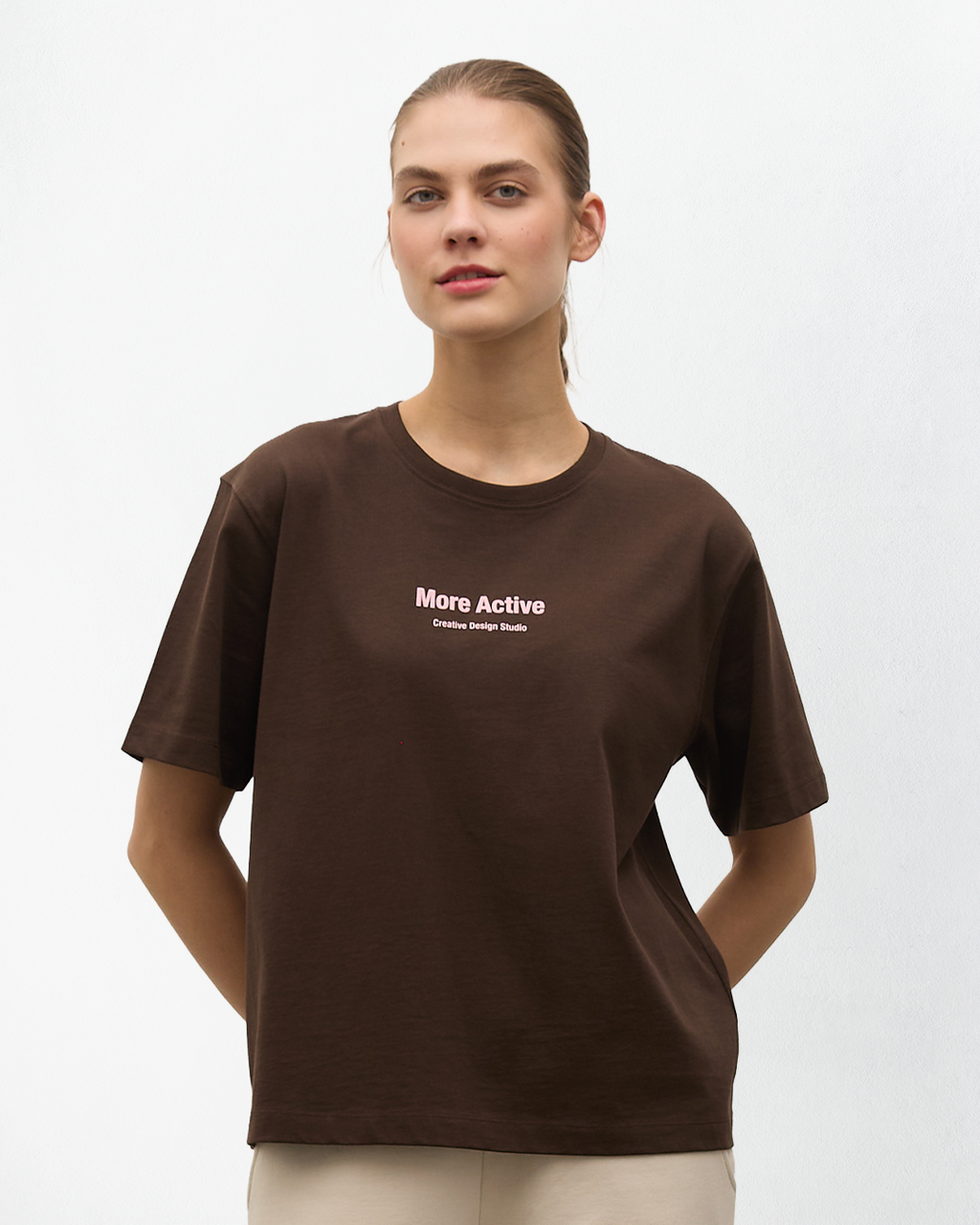 Label Oversize Grafik Baskılı T-Shirt - Kahverengi