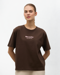 Label Oversize Grafik Baskılı T-Shirt - Kahverengi