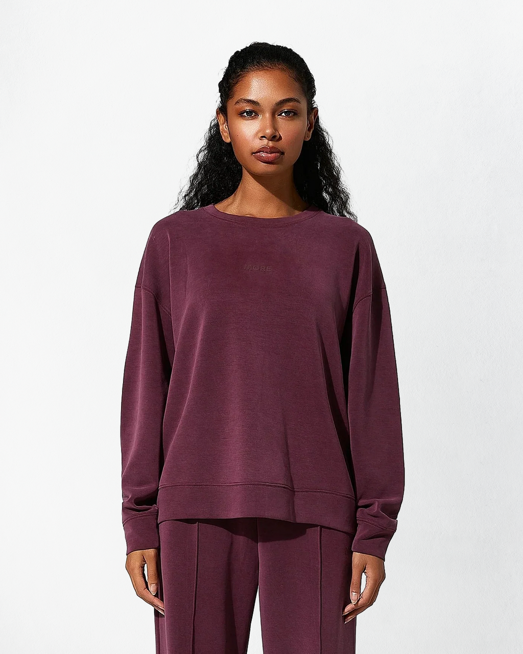 High Yumuşak Tuşeli Rahat Kesimli Sweatshirt - Bordo