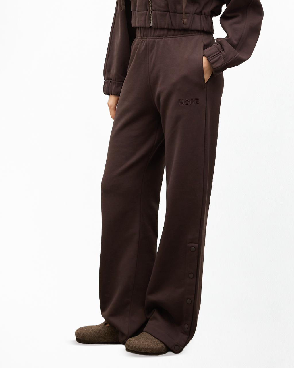 Fall Düz Paça Çıtçıt Detaylı Jogger - Kahverengi