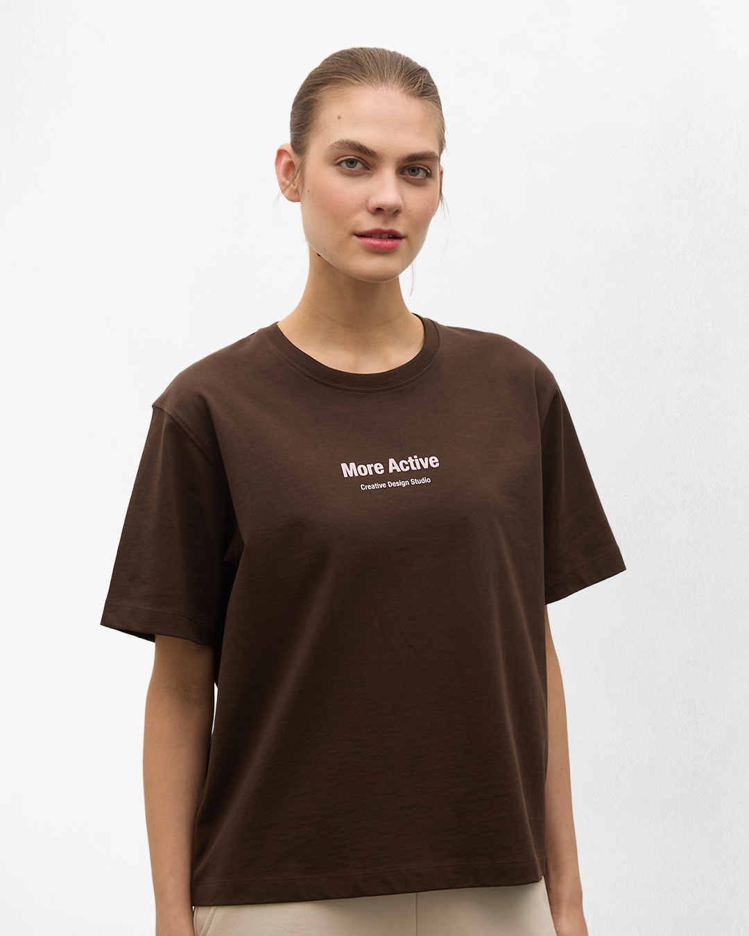 Label Oversize Grafik Baskılı T-Shirt - Kahverengi