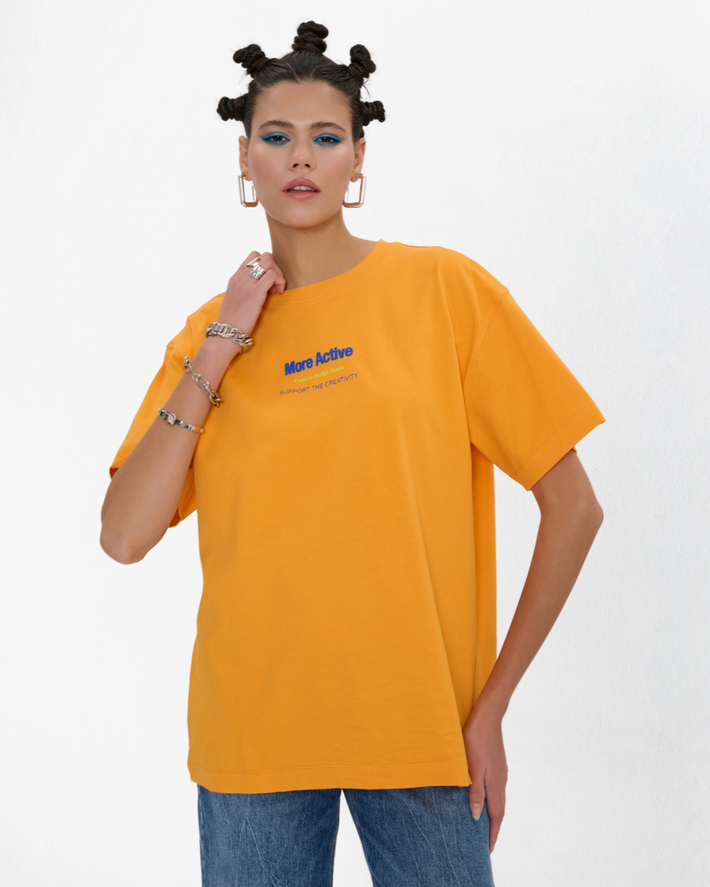Label Oversize Grafik Baskılı T-Shirt - Turuncu
