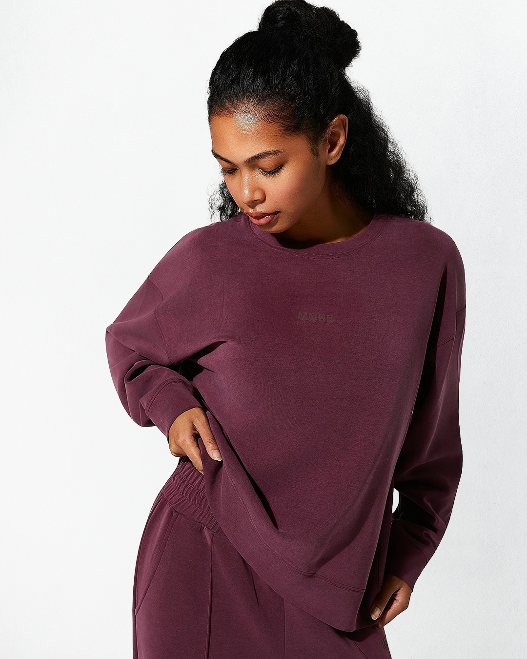 High Yumuşak Tuşeli Rahat Kesimli Sweatshirt - Bordo