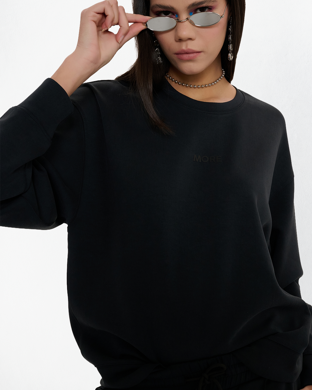 High Yumuşak Tuşeli Rahat Kesimli Sweatshirt - Siyah