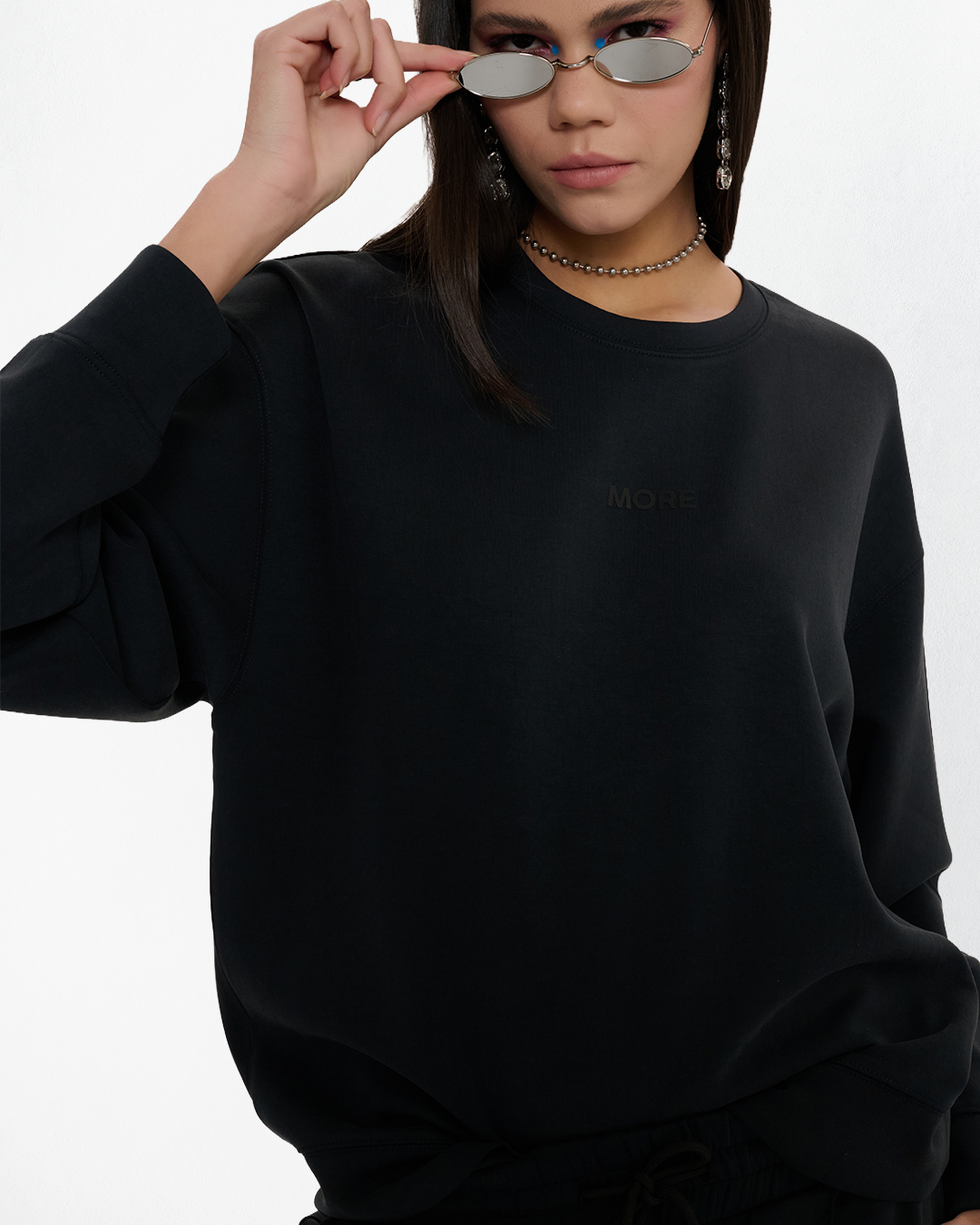 High Yumuşak Tuşeli Rahat Kesimli Sweatshirt - Siyah