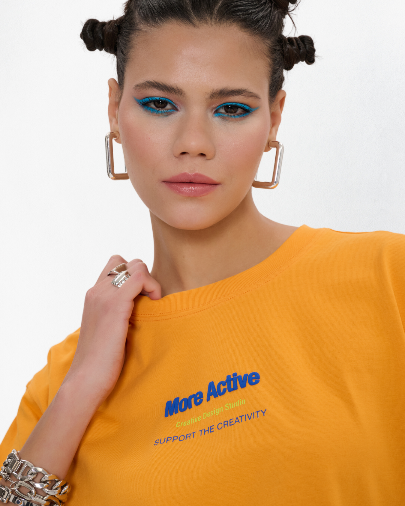 Label Oversize Grafik Baskılı T-Shirt - Turuncu