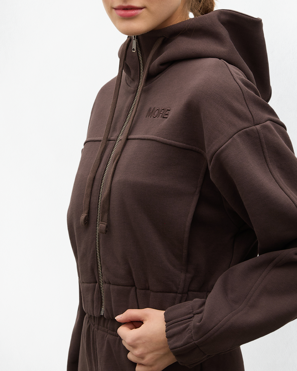 Indo Kapüşonlu Fermuarlı Crop Sweatshirt - Kahverengi