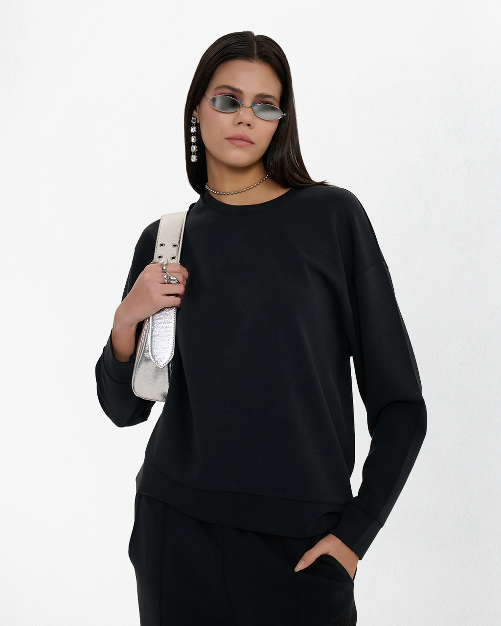 High Yumuşak Tuşeli Rahat Kesimli Sweatshirt - Siyah
