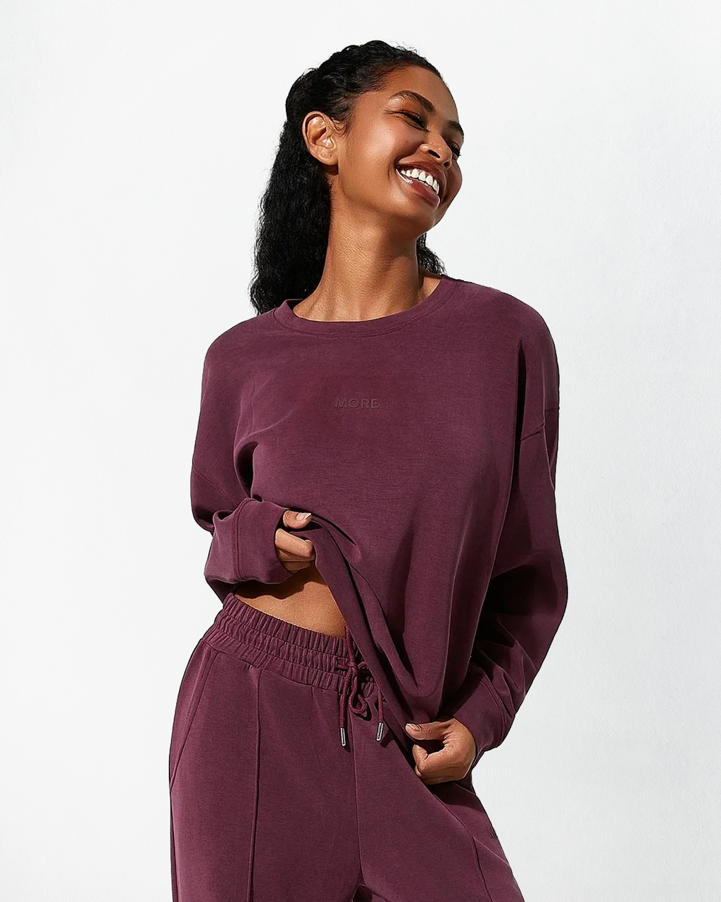 High Yumuşak Tuşeli Rahat Kesimli Sweatshirt - Bordo