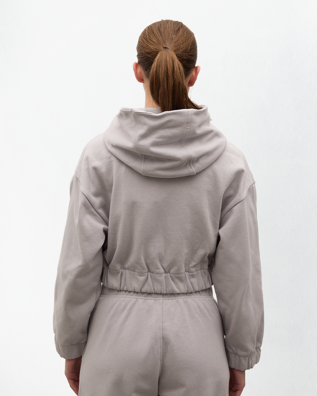 Indo Kapüşonlu Fermuarlı Crop Sweatshirt - Gri