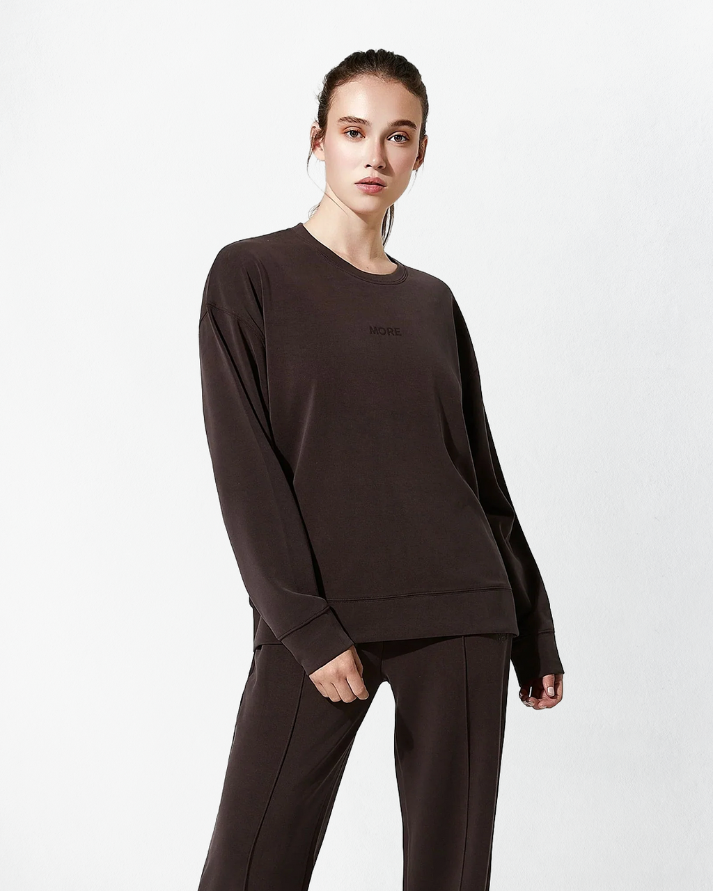 High Yumuşak Tuşeli Rahat Kesimli Sweatshirt - Kahverengi