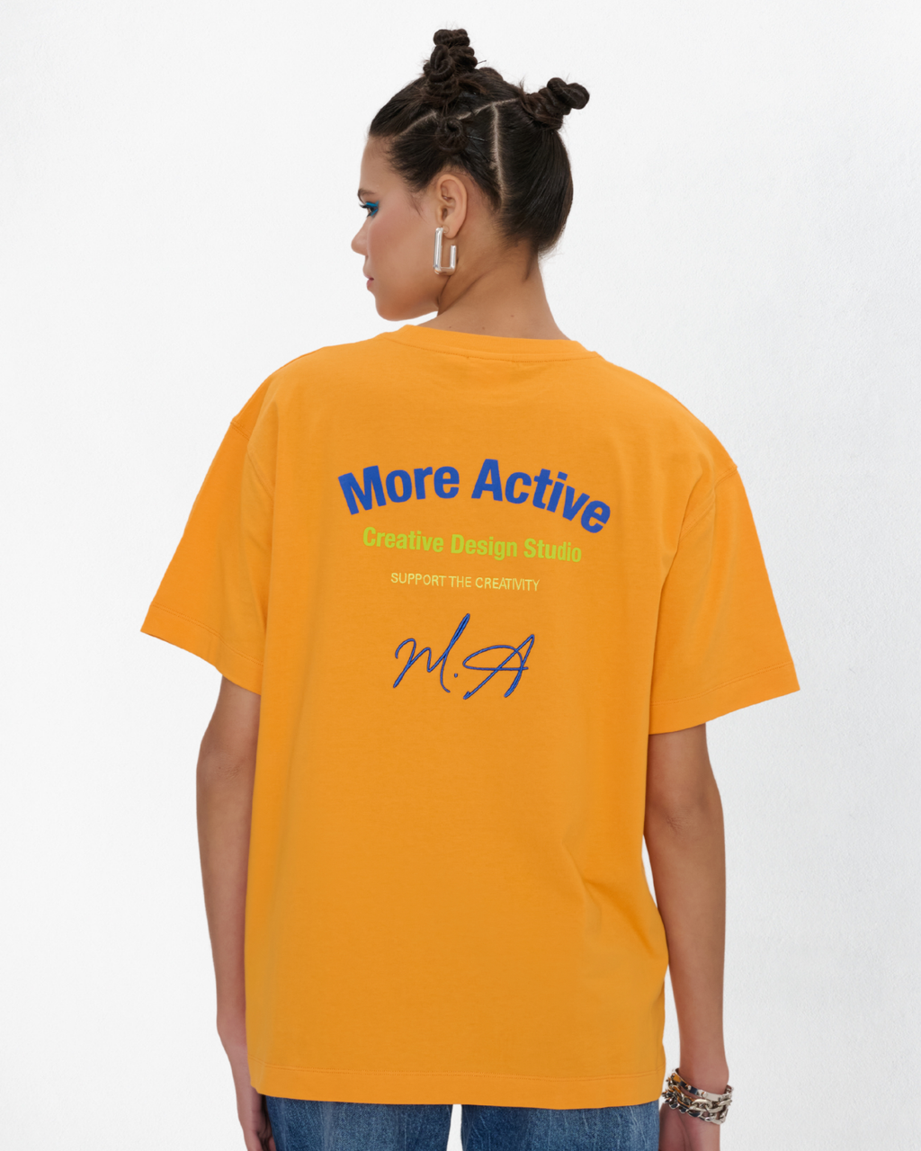 Label Oversize Grafik Baskılı T-Shirt - Turuncu