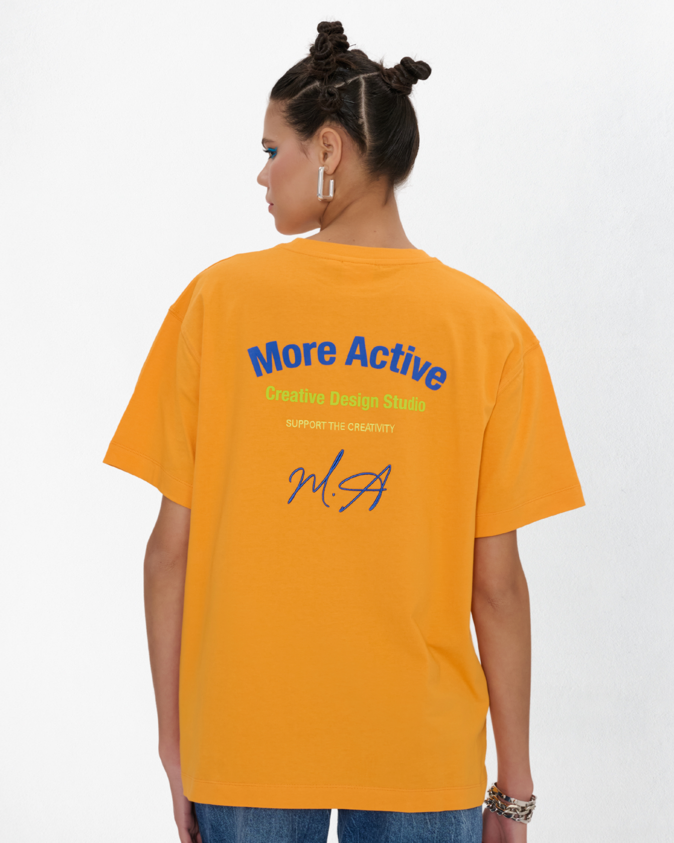 Label Oversize Grafik Baskılı T-Shirt - Turuncu