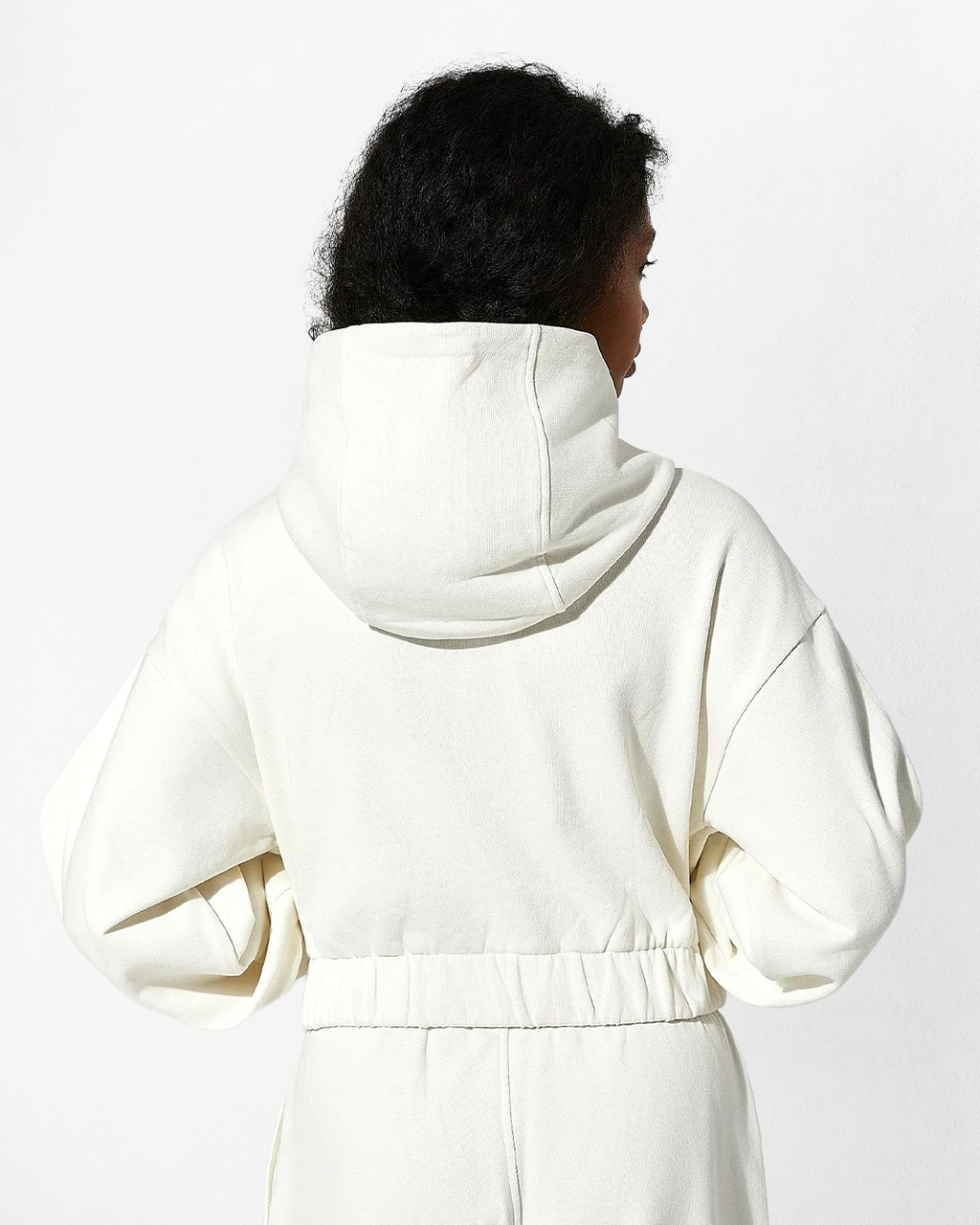 Indo Kapüşonlu Fermuarlı Crop Sweatshirt - Ecru