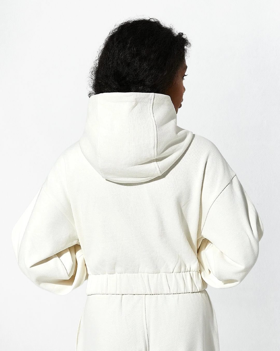 Indo Kapüşonlu Fermuarlı Crop Sweatshirt - Ecru