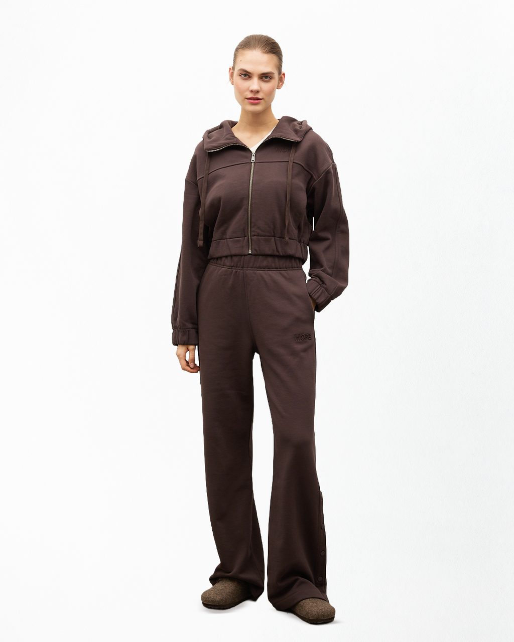 Fall Düz Paça Çıtçıt Detaylı Jogger - Kahverengi