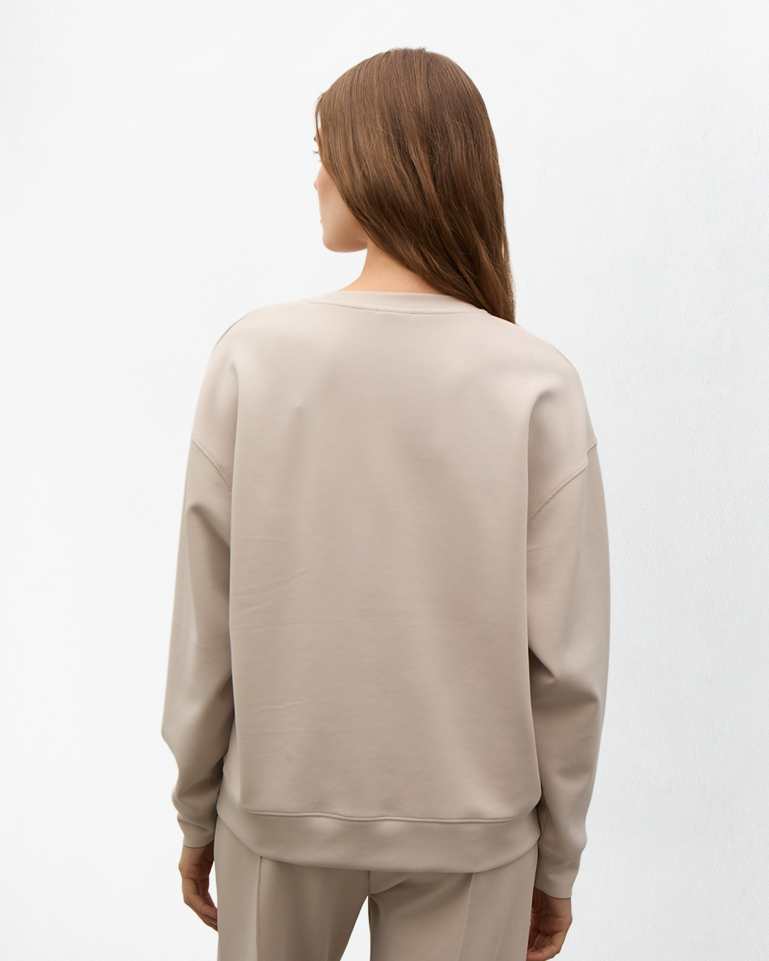 High Yumuşak Tuşeli Rahat Kesimli Sweatshirt - Bej