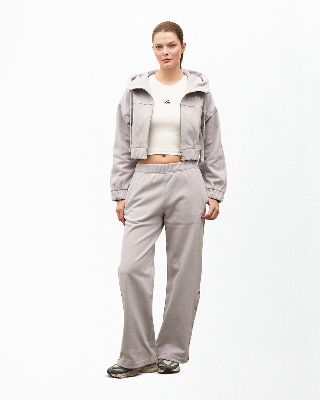 Fall Düz Paça Çıtçıt Detaylı Jogger - Gri