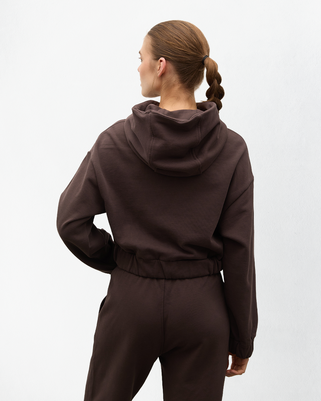 Indo Kapüşonlu Fermuarlı Crop Sweatshirt - Kahverengi