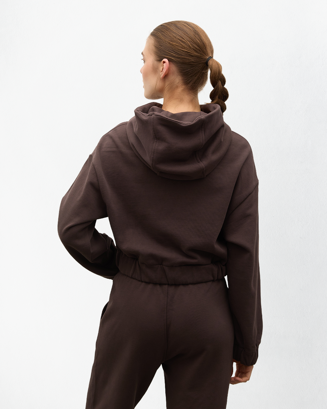 Indo Kapüşonlu Fermuarlı Crop Sweatshirt - Kahverengi
