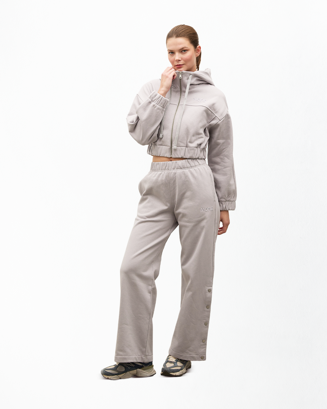 Fall Düz Paça Çıtçıt Detaylı Jogger - Gri