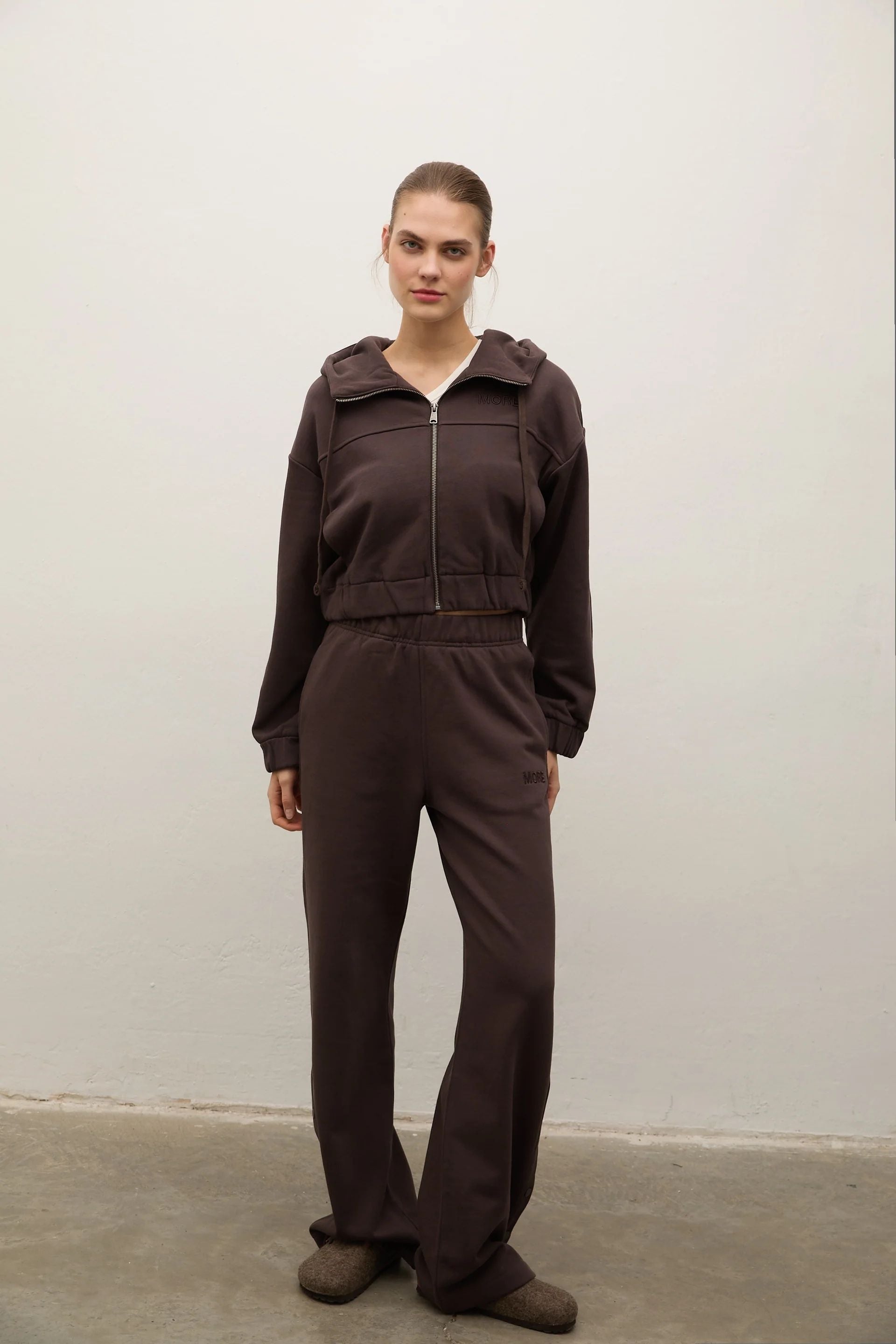 Fall Düz Paça Çıtçıt Detaylı Jogger - Kahverengi
