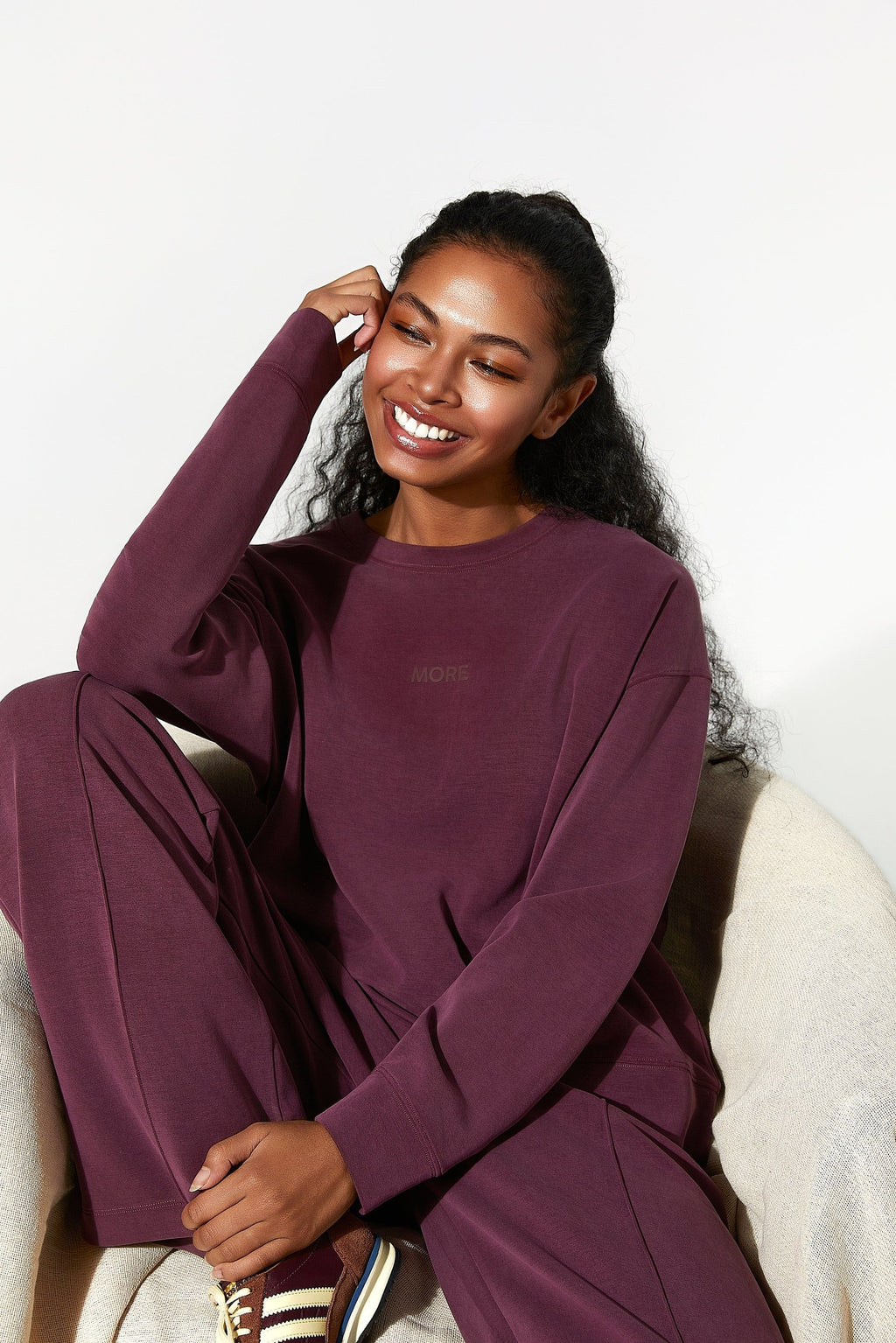 High Yumuşak Tuşeli Rahat Kesimli Sweatshirt - Bordo