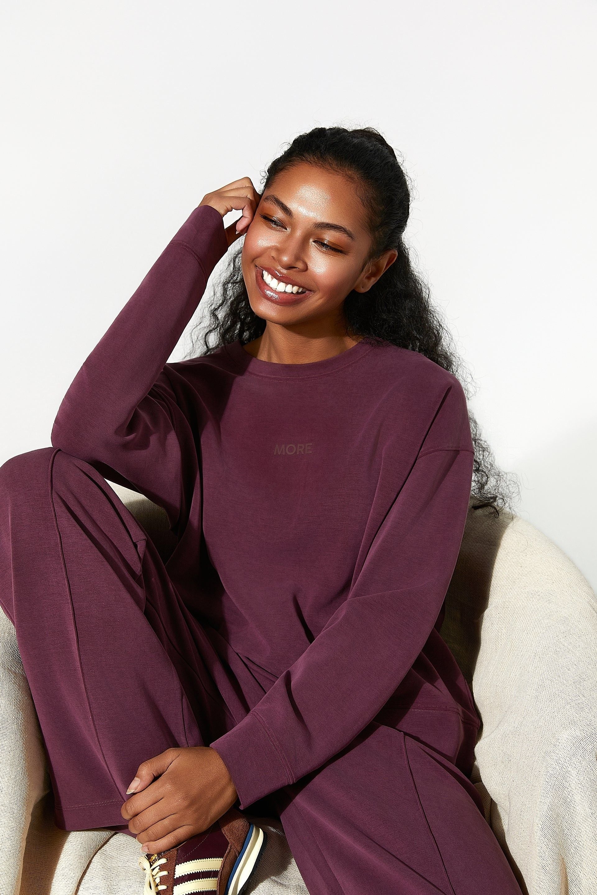 High Yumuşak Tuşeli Rahat Kesimli Sweatshirt - Bordo