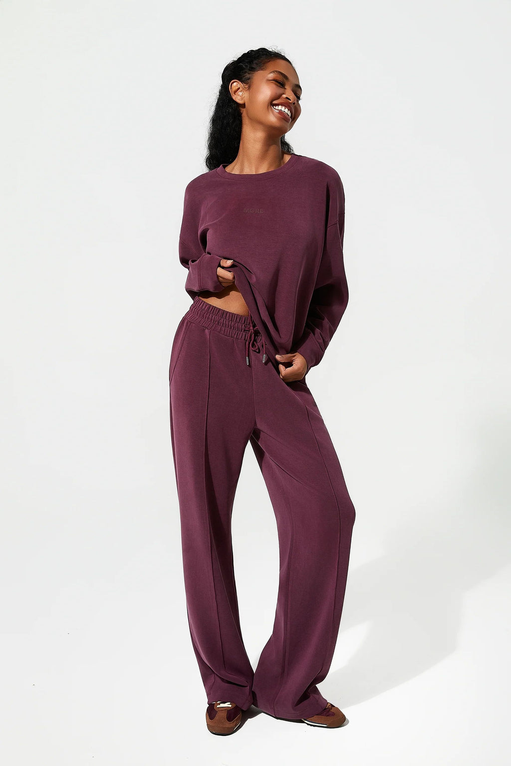 High Yumuşak Tuşeli Rahat Kesimli Sweatshirt - Bordo