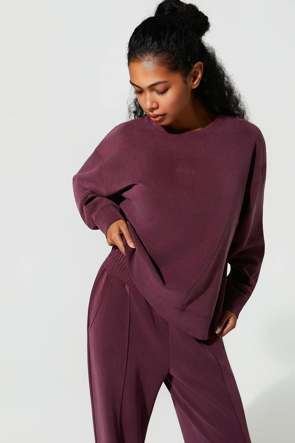 High Yumuşak Tuşeli Rahat Kesimli Sweatshirt - Bordo