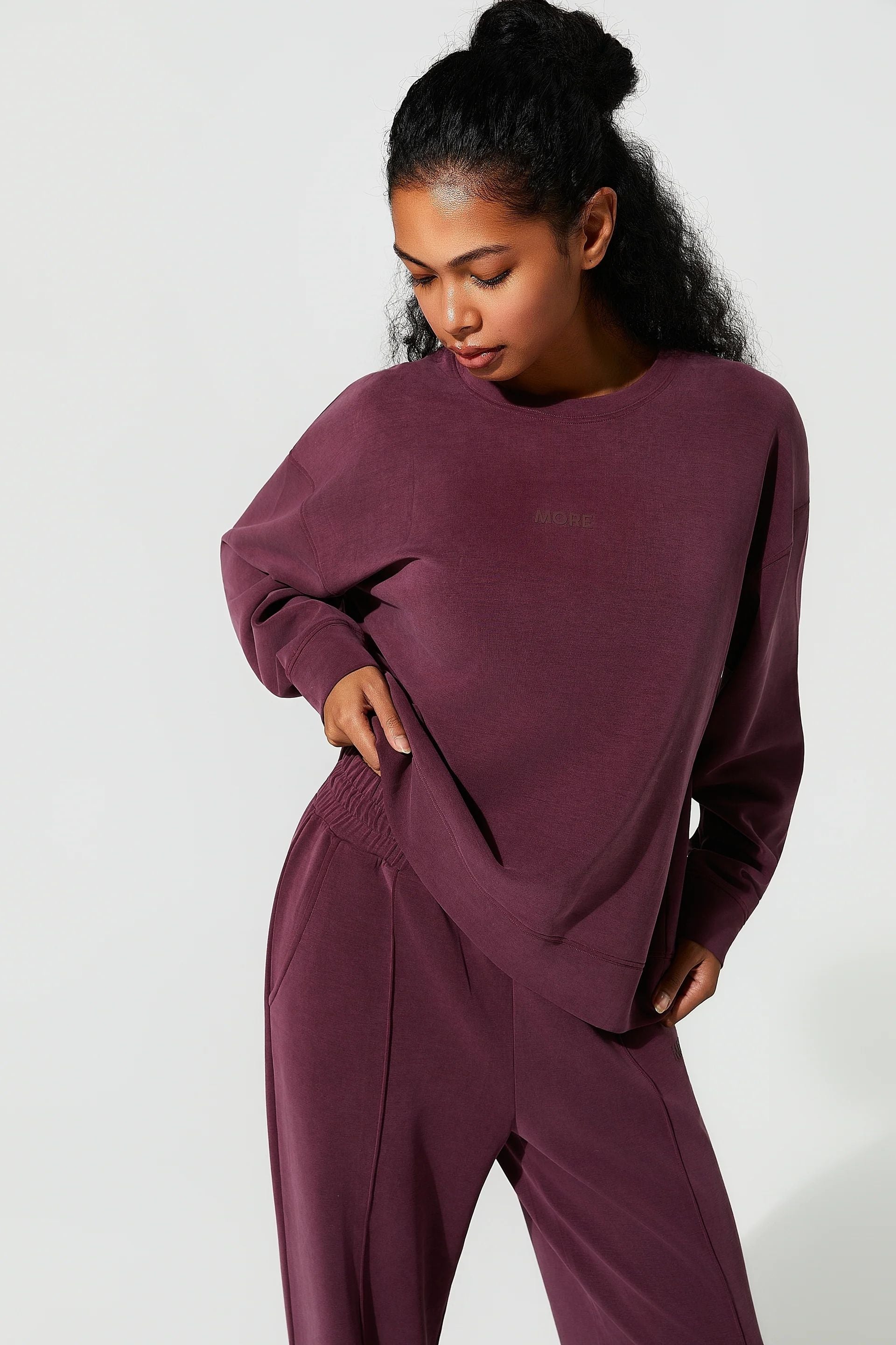 High Yumuşak Tuşeli Rahat Kesimli Sweatshirt - Bordo