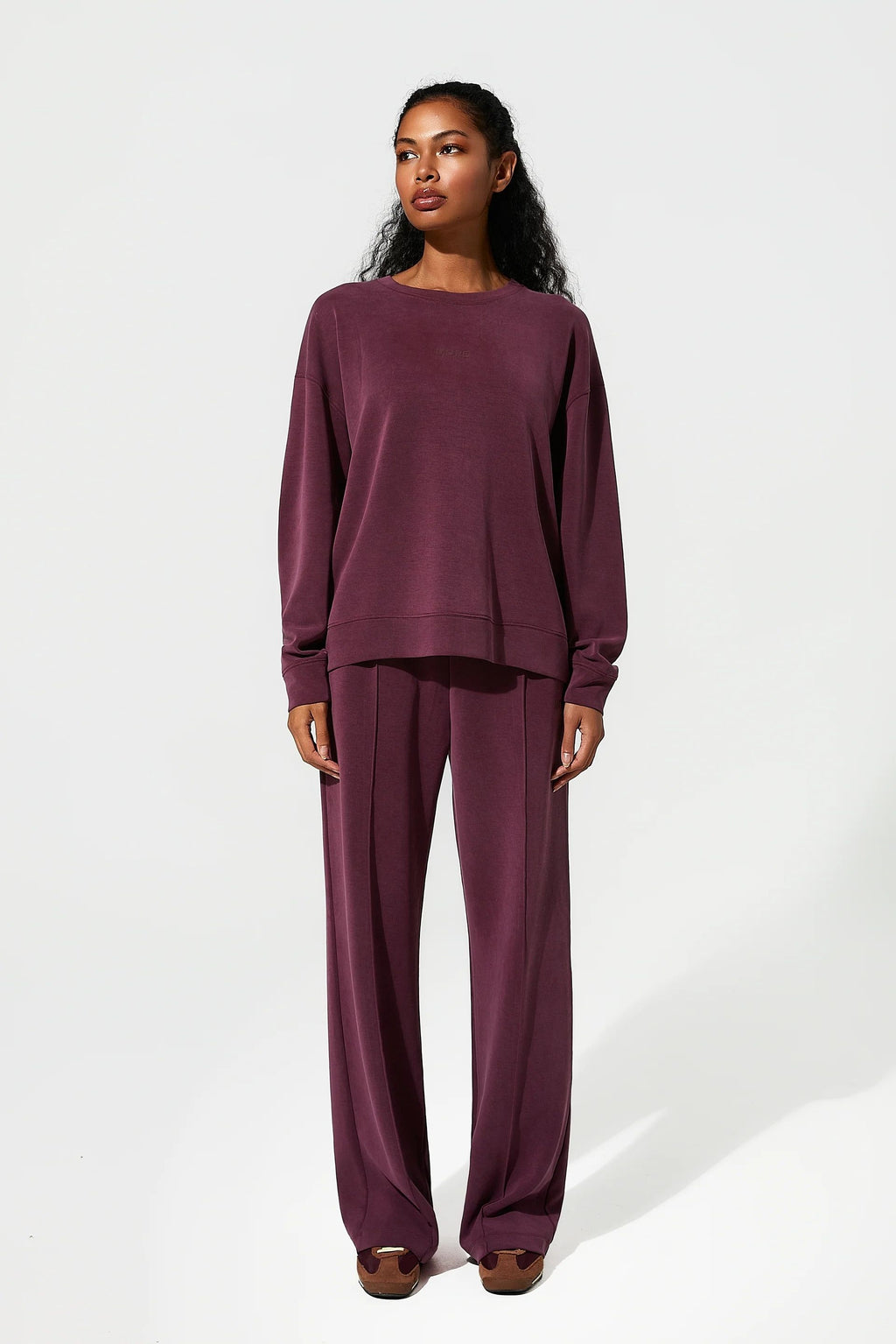 High Yumuşak Tuşeli Rahat Kesimli Sweatshirt - Bordo