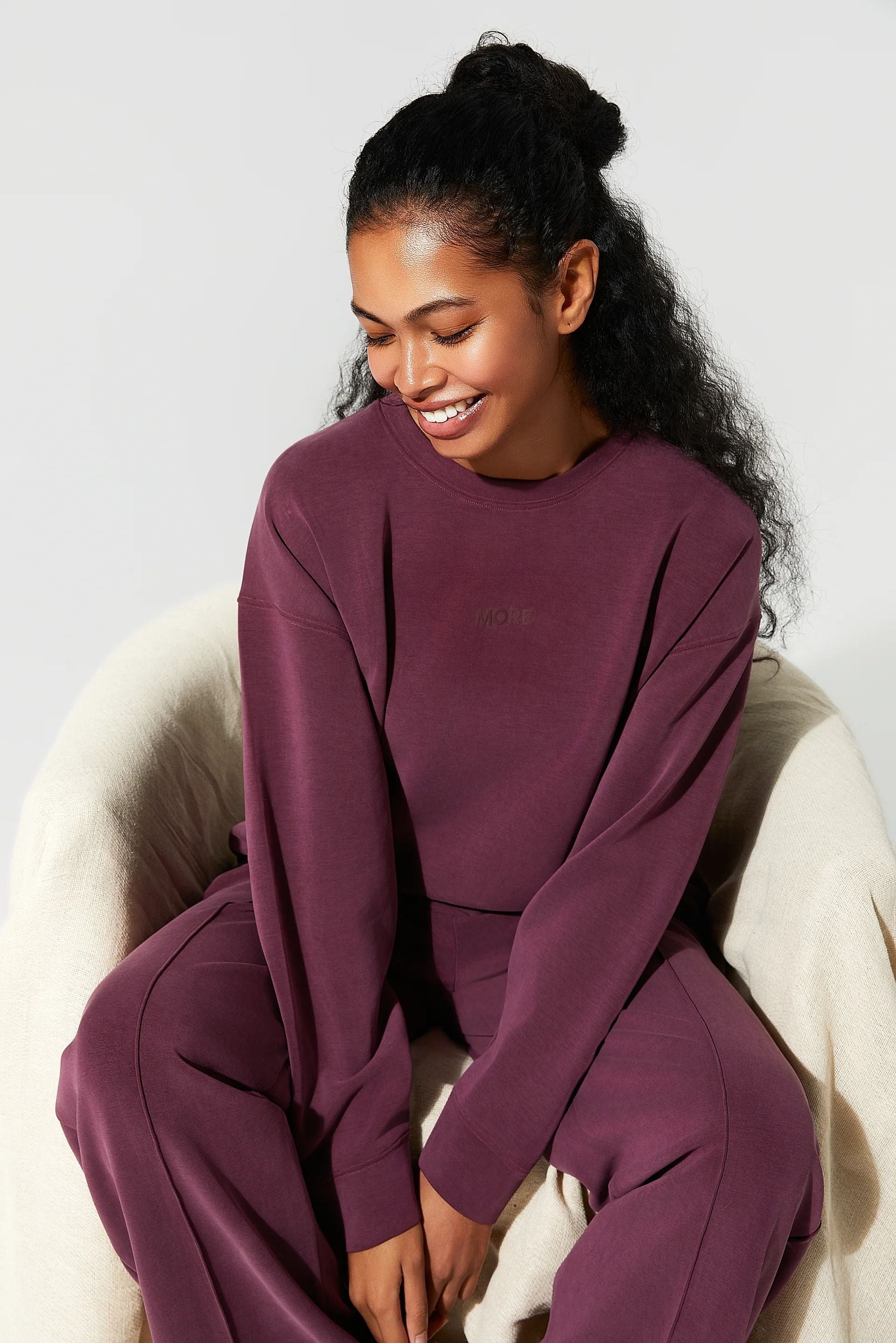 High Yumuşak Tuşeli Rahat Kesimli Sweatshirt - Bordo