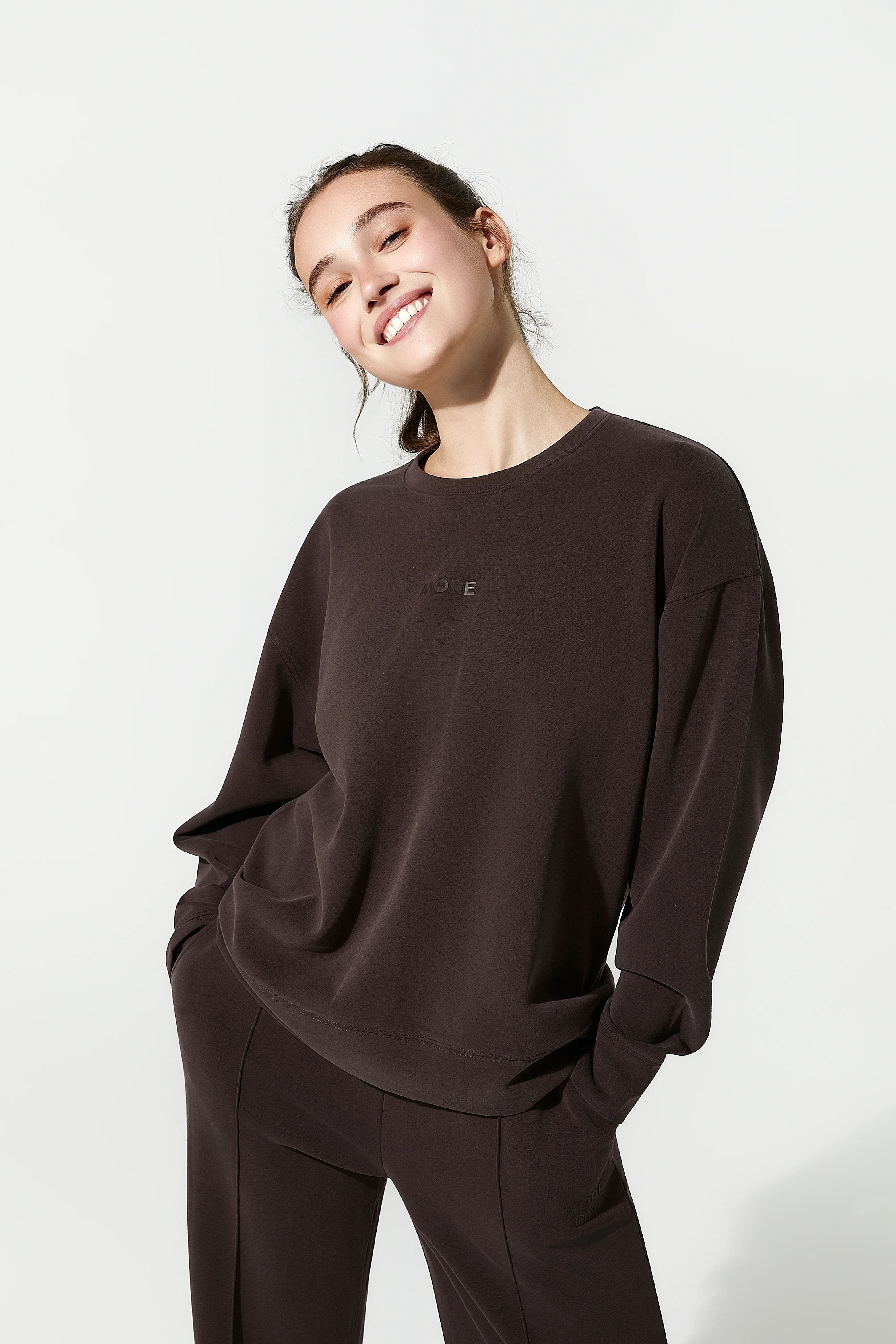 High Yumuşak Tuşeli Rahat Kesimli Sweatshirt - Kahverengi