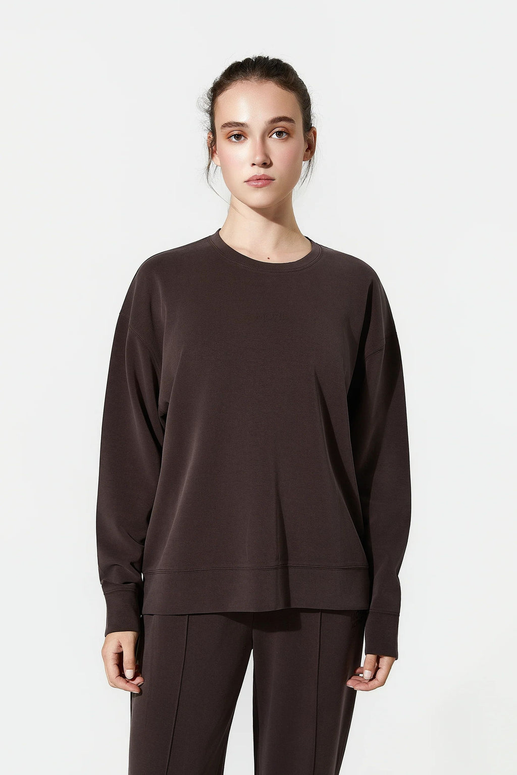 High Yumuşak Tuşeli Rahat Kesimli Sweatshirt - Kahverengi