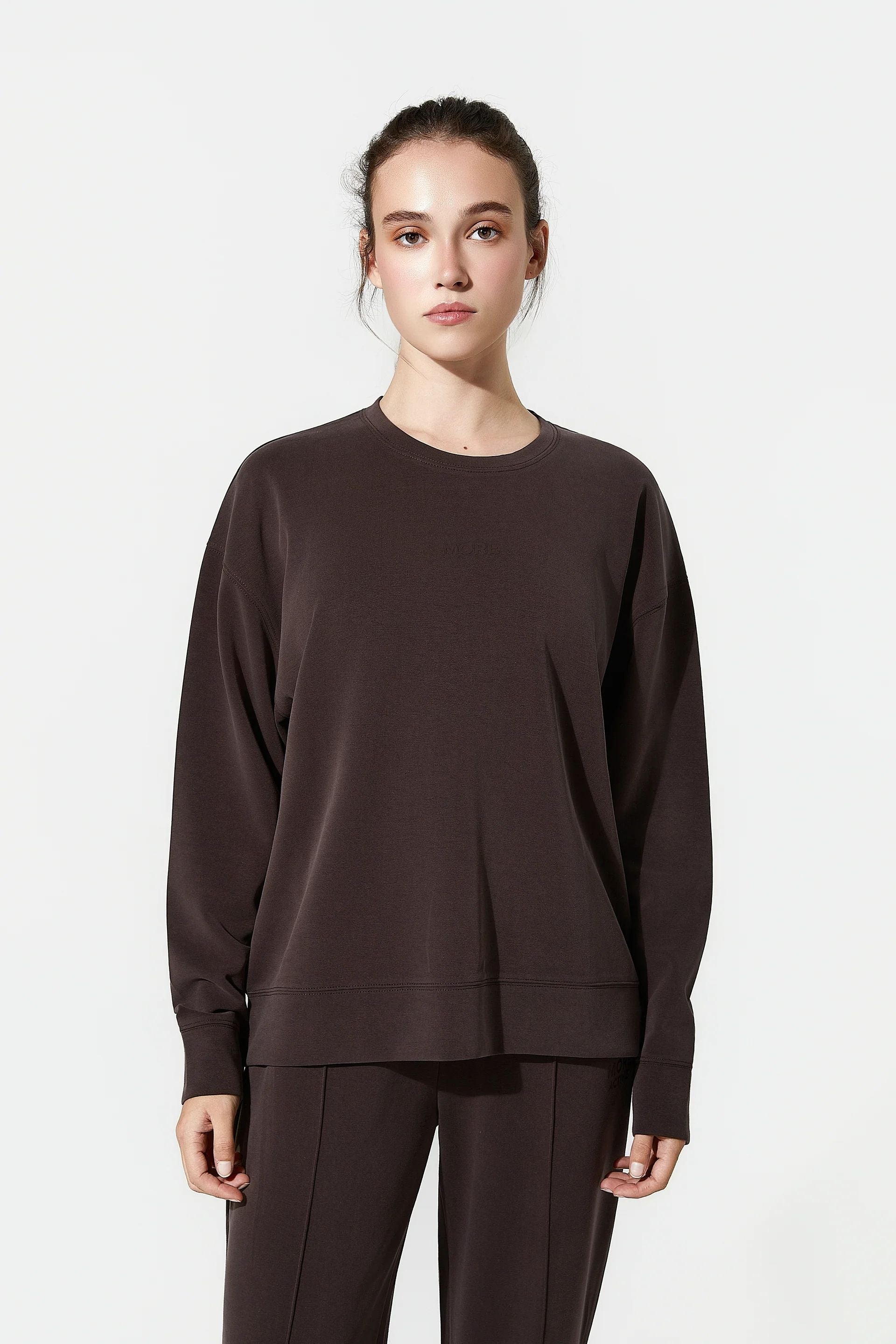 High Yumuşak Tuşeli Rahat Kesimli Sweatshirt - Kahverengi