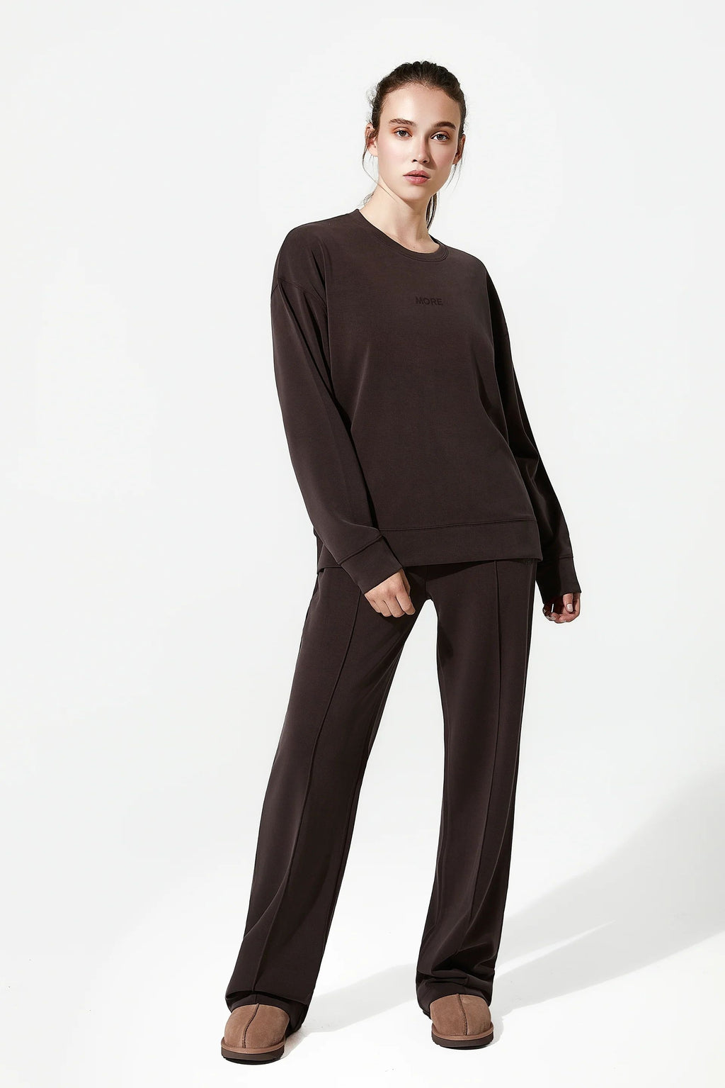 High Yumuşak Tuşeli Rahat Kesimli Sweatshirt - Kahverengi