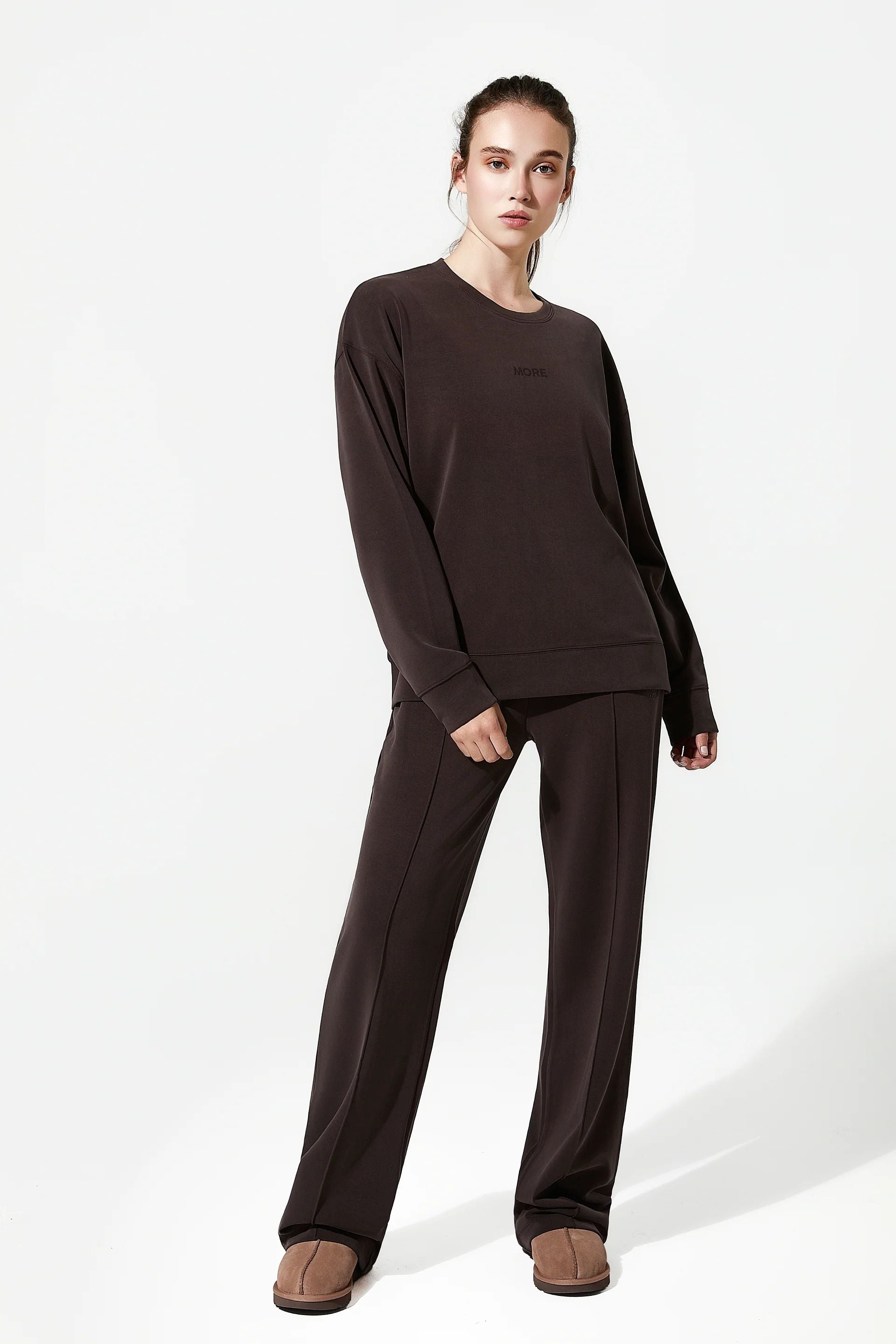 High Yumuşak Tuşeli Rahat Kesimli Sweatshirt - Kahverengi