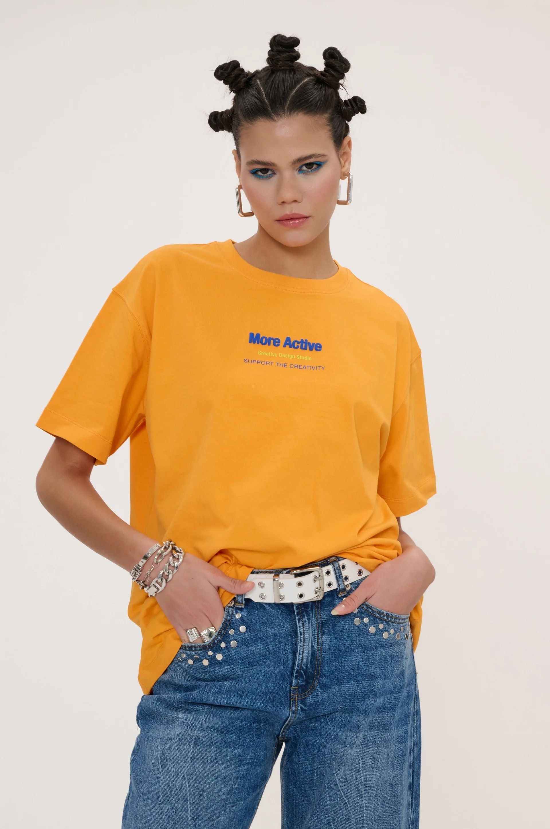 Label Oversize Grafik Baskılı T-Shirt - Turuncu
