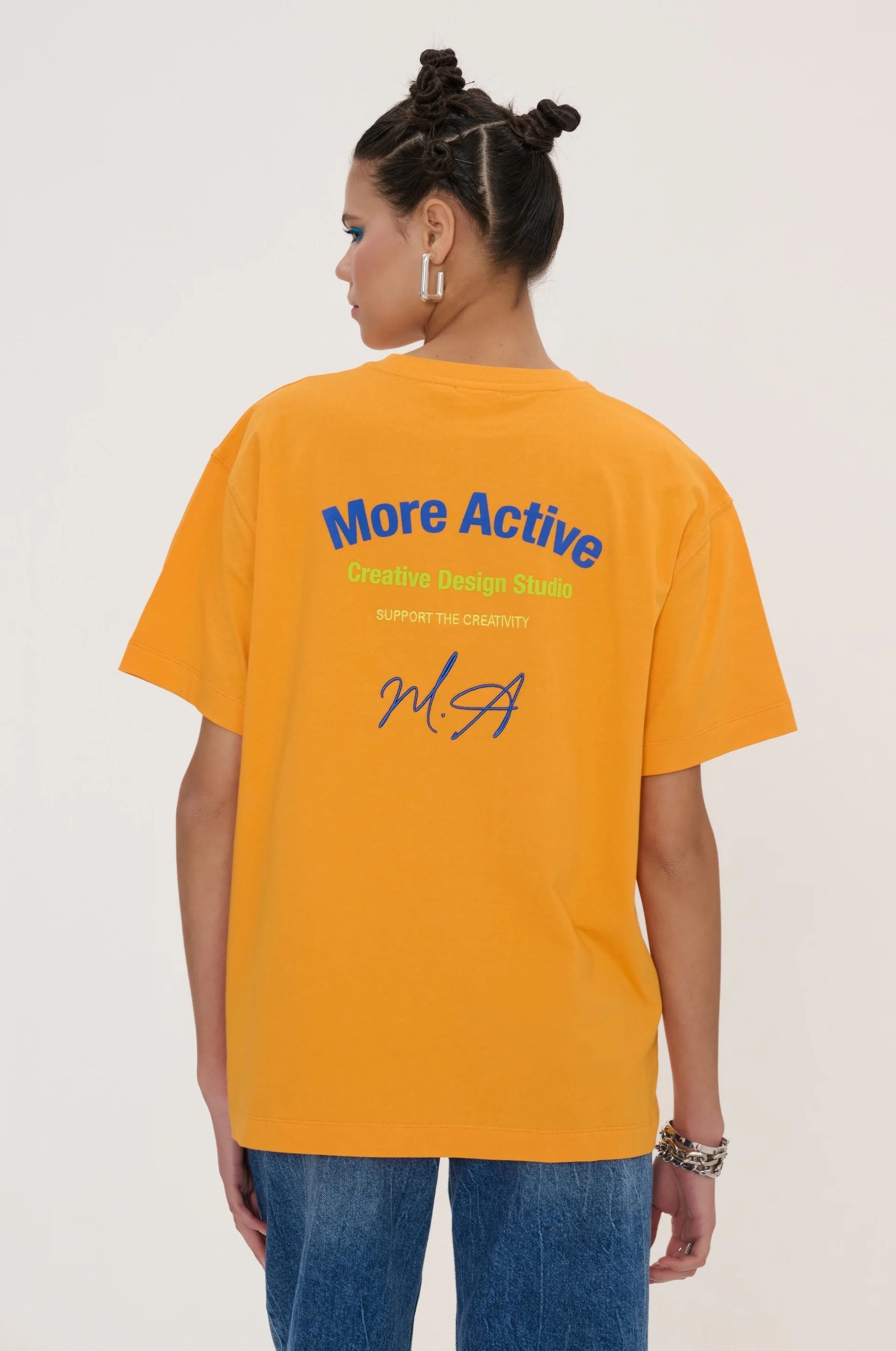 Label Oversize Grafik Baskılı T-Shirt - Turuncu