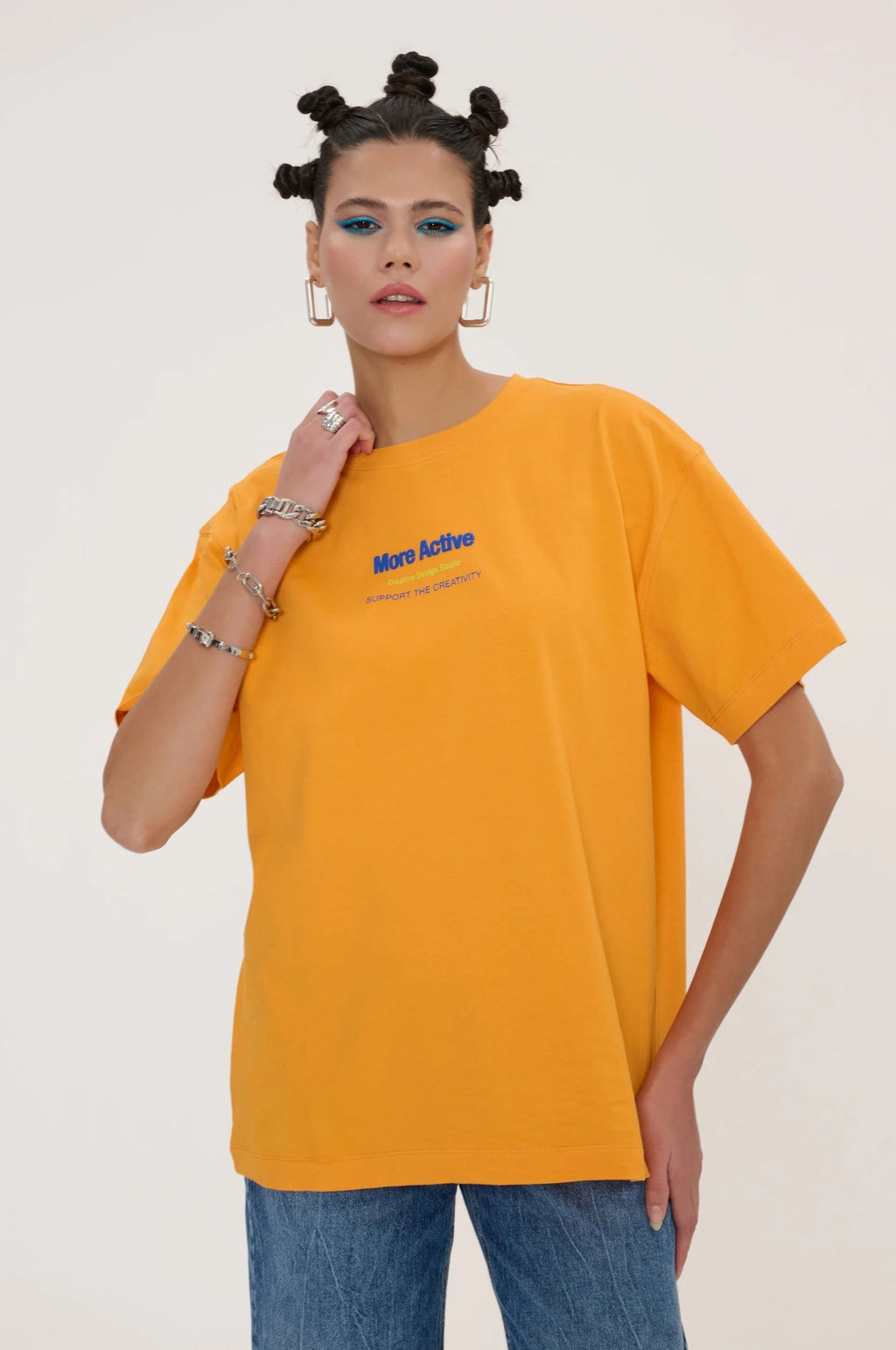 Label Oversize Grafik Baskılı T-Shirt - Turuncu