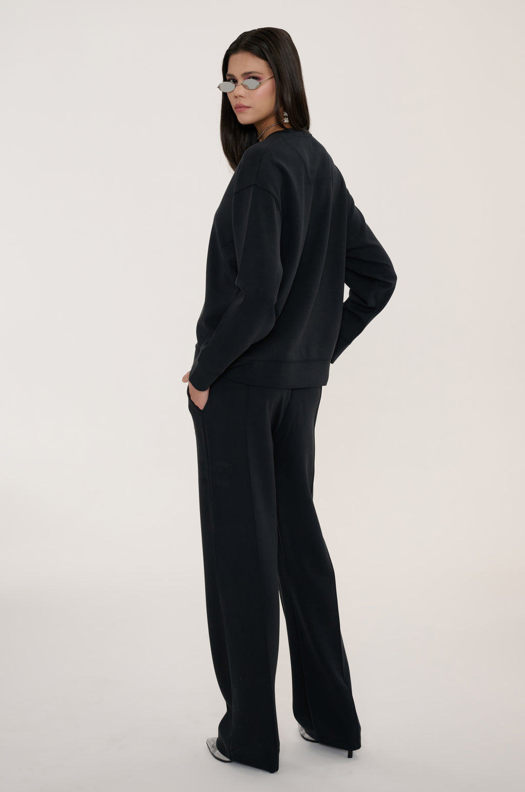 High Yumuşak Tuşeli Rahat Kesimli Sweatshirt - Siyah