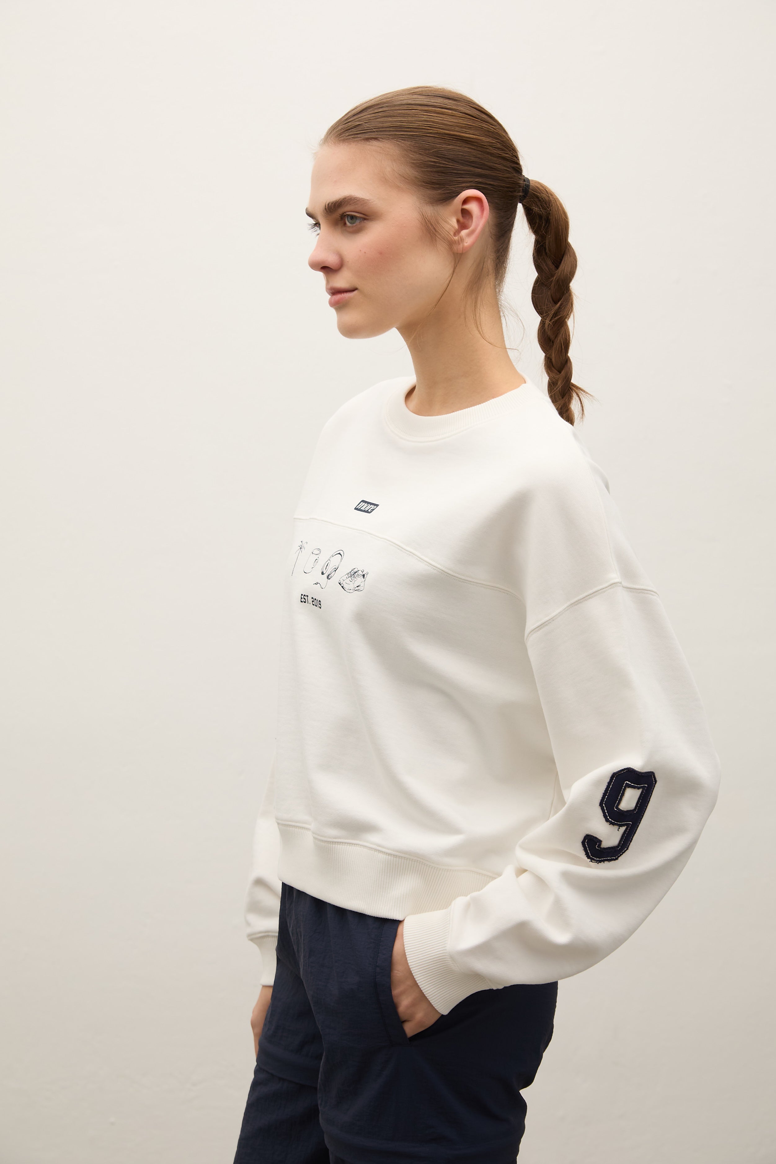 Hereford 3 İplik Şardonsuz Sweatshirt - Ecru