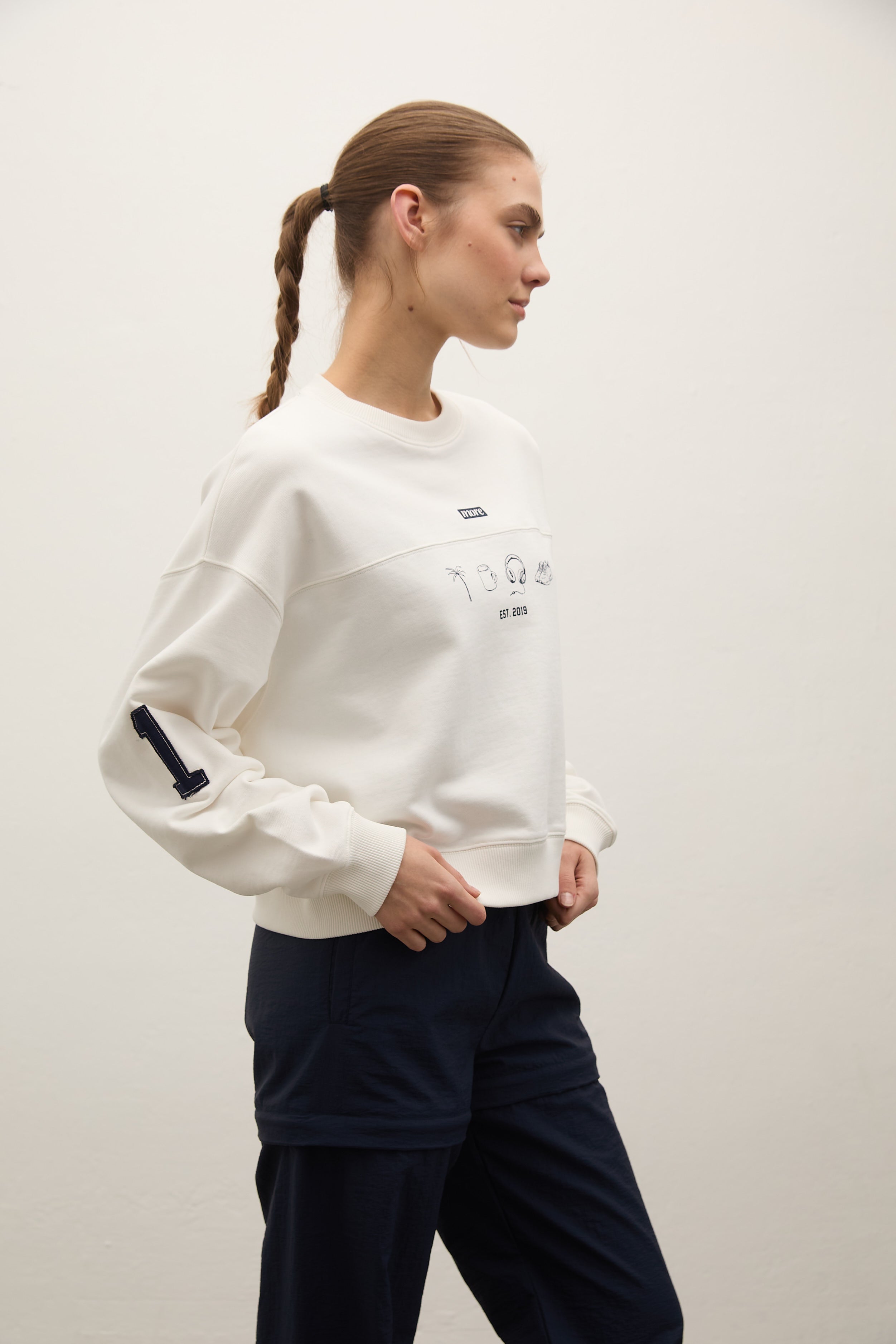 Hereford 3 İplik Şardonsuz Sweatshirt - Ecru